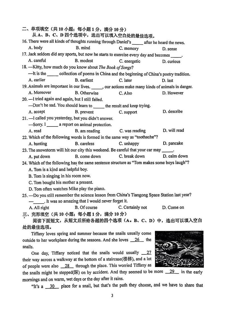 江苏省南京市江北新区2024-2025学年八年级上学期期末测试英语试卷第3页