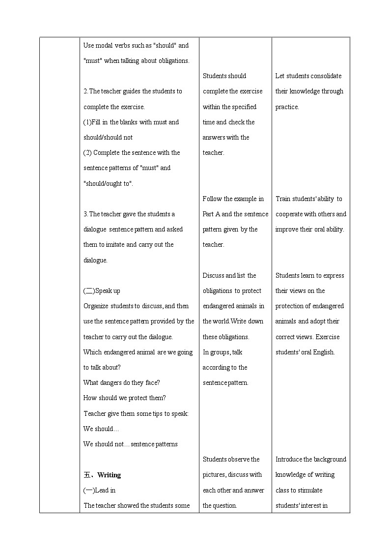 沪教牛津版（六三制）英语八下Unit 5 《save the endangered animals》 Period 4 Speaking&Writing 教案第3页