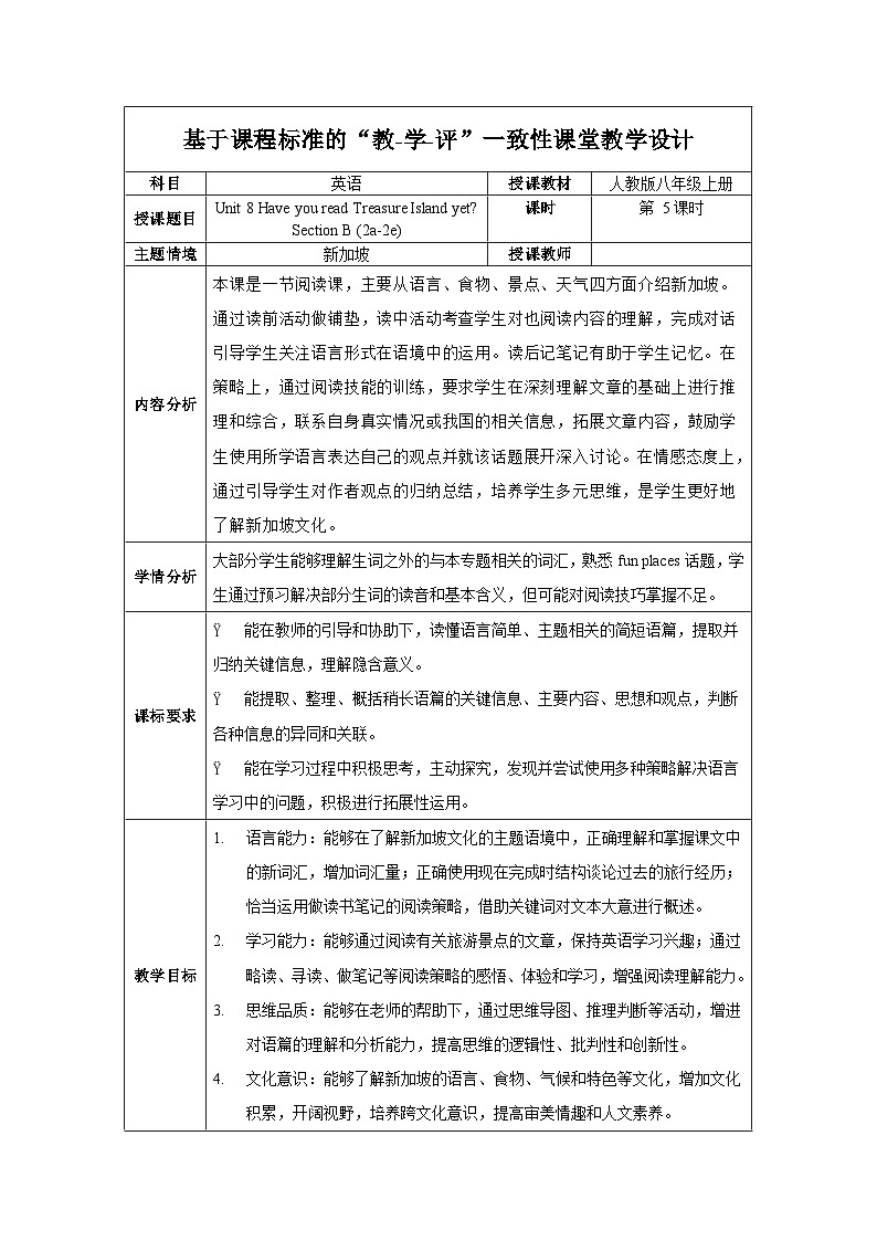 人教版英语八下 Unit 9 Have you ever been to a museum？第5课时 Section B (2a-2e) 教案第1页