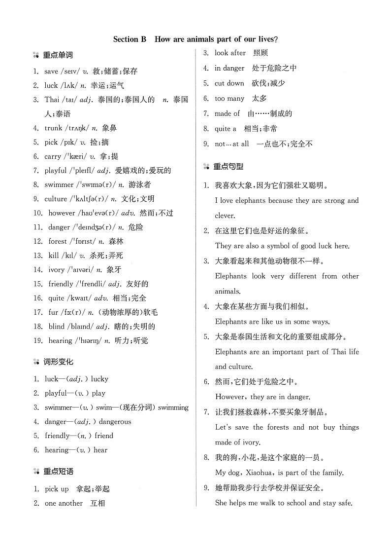 初中英语新人教版七年级下册Unit 1 Animal friends知识点和练习题（2025春）第2页