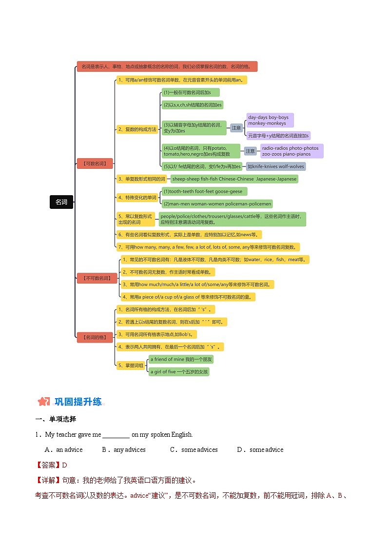 寒假作业07  名词-【寒假分层作业】2025年八年级英语寒假培优练（人教版）（解析版）第2页