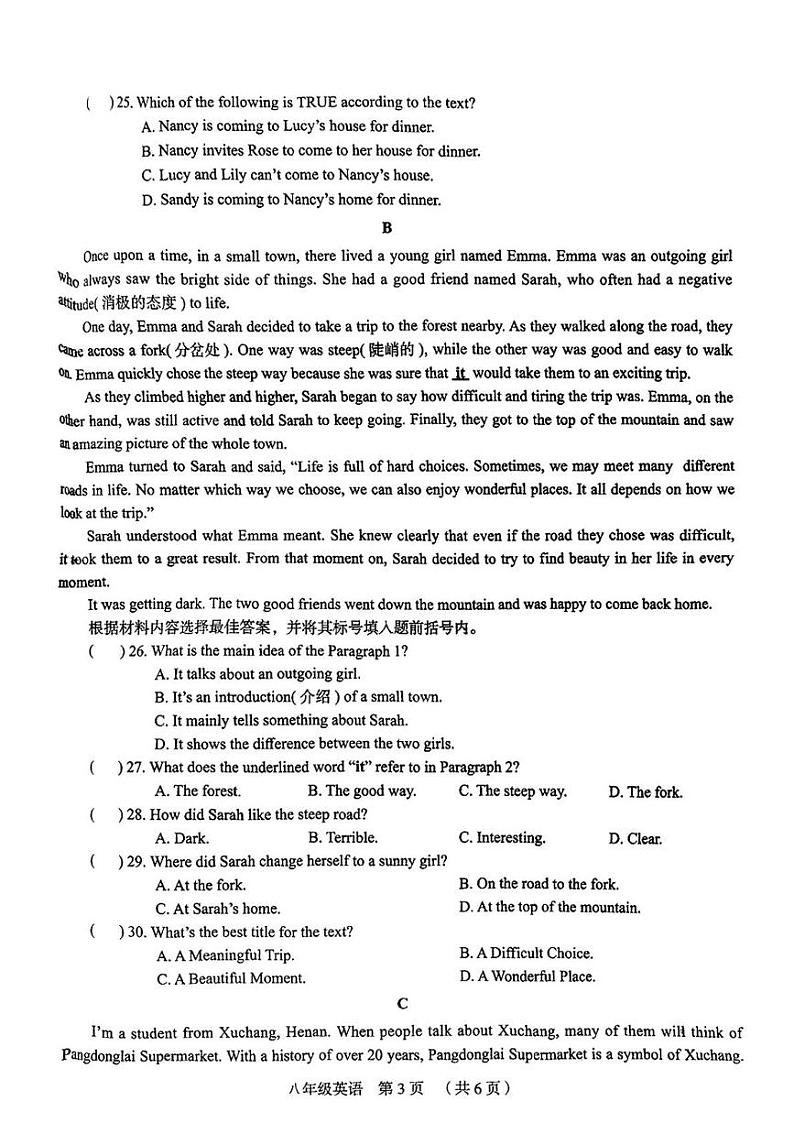 河南省开封市尉氏县2024-2025学年八年级上学期期末英语试题第3页