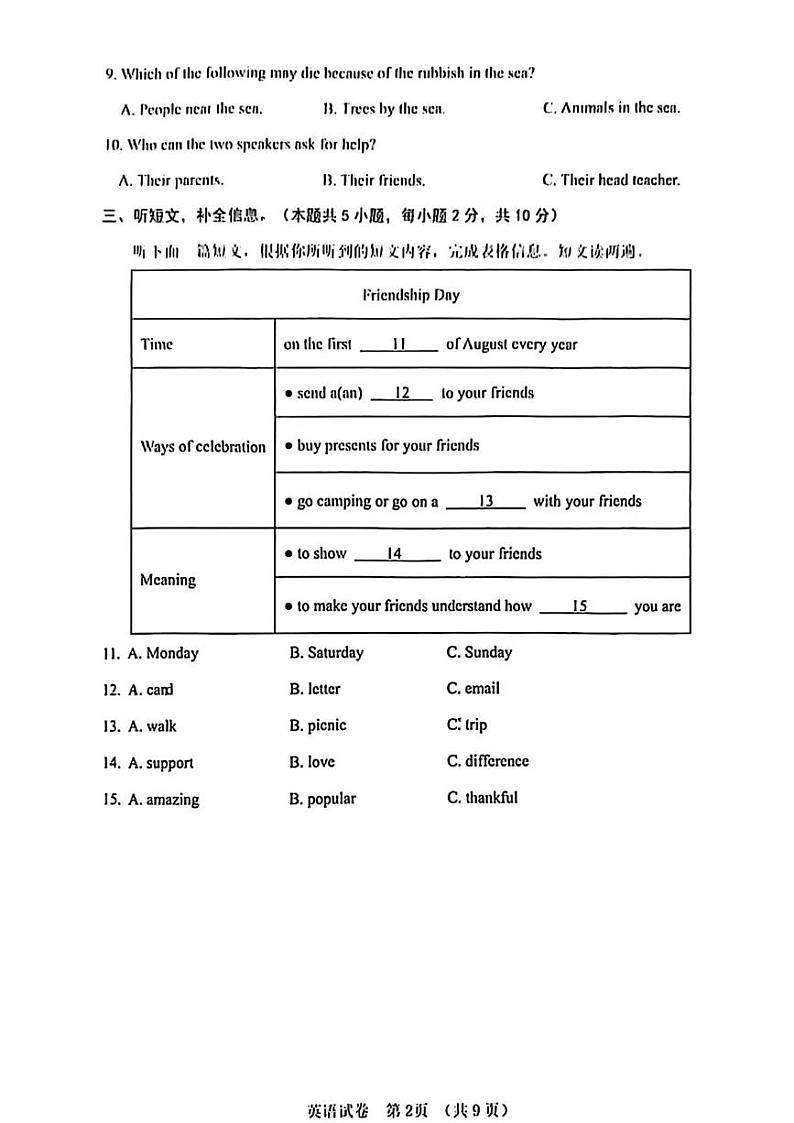 辽宁省大连市高新区2024-2025学年上学期七年级期末英语试题第2页