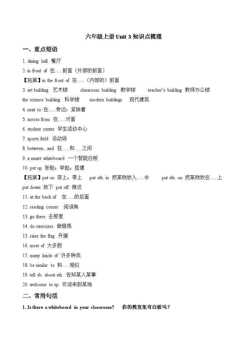 鲁教版（2024）英语六年级上册 Unit 3 知识点梳理第1页