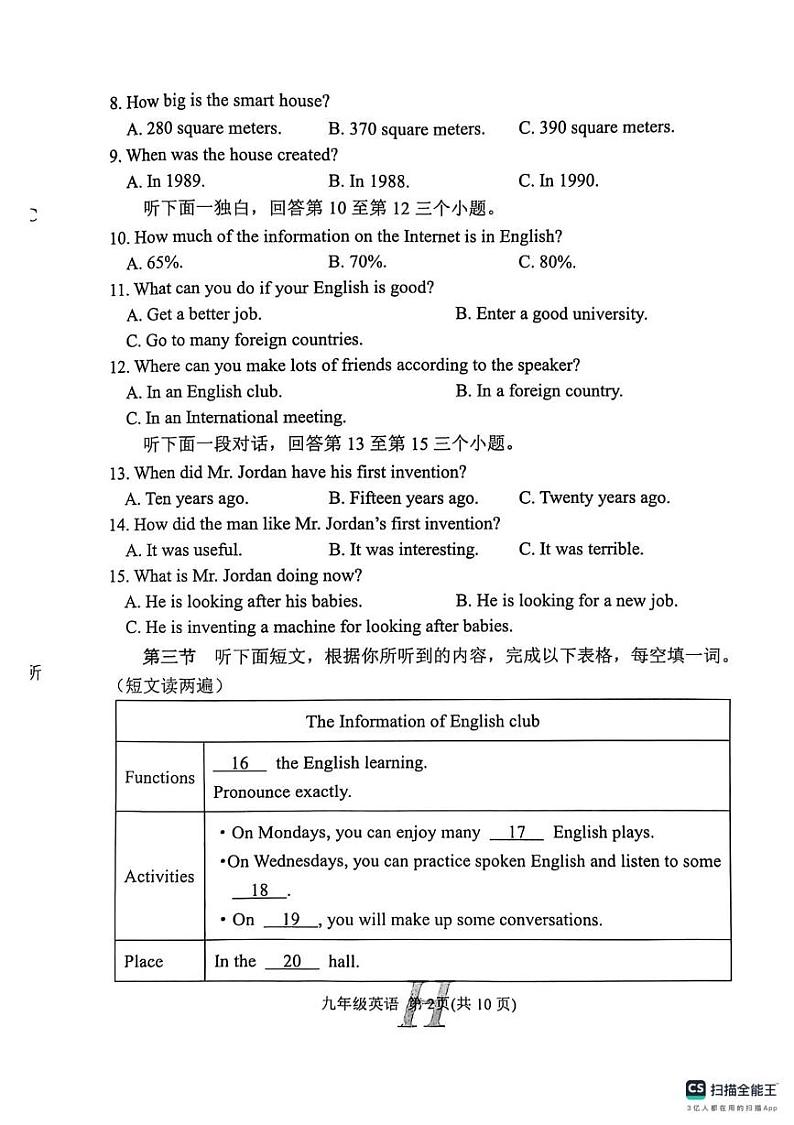 河南省南阳市唐河县2024-2025学年上学期九年级英语期末试卷第2页