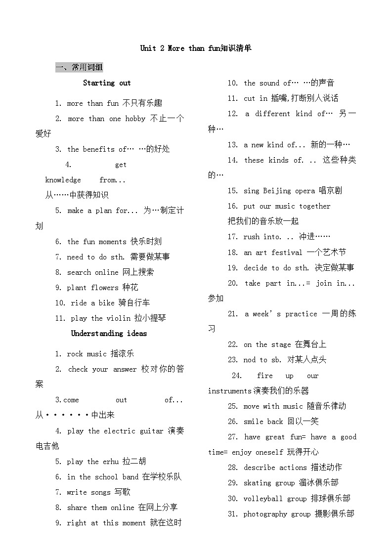 新外研版英语七上Unit2 知识清单（重点短语 词汇变形及重点句型）第1页
