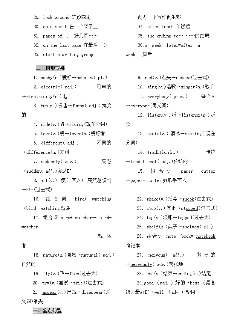 新外研版英语七上Unit2 知识清单（重点短语 词汇变形及重点句型）第3页