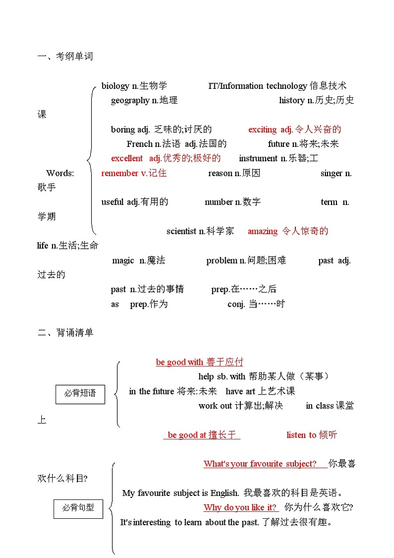 期末复习考点归纳学案 2024-2025学年人教版英语七年级上册第2页