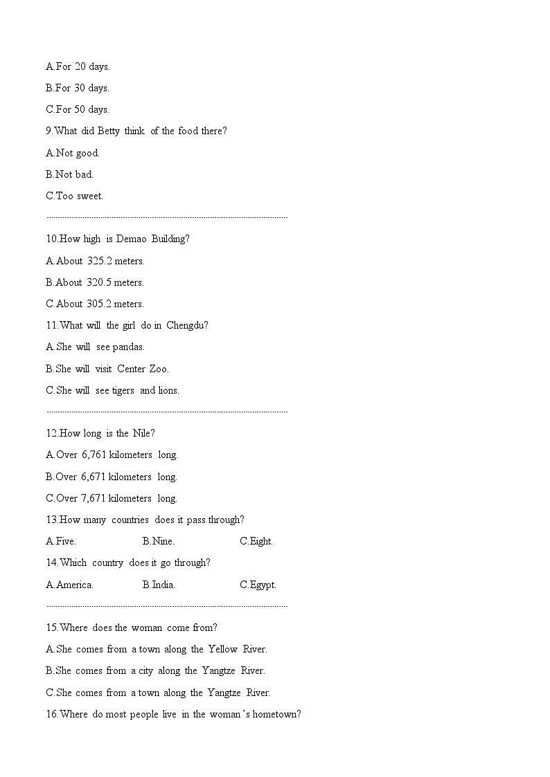 冀教版八年级下册英语Unit 6学情调研测试卷（含答案）第2页