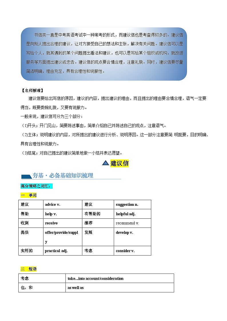 第21讲 书面表达之建议信（讲义）中考英语一轮复习讲练测（全国通用）（解析版）第2页