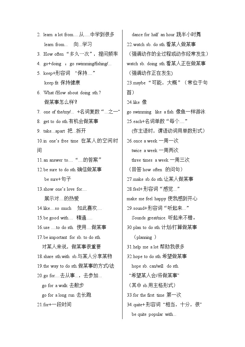 译林版（2024）七年级下册英语Unit1-Unit8知识点速记学案第2页