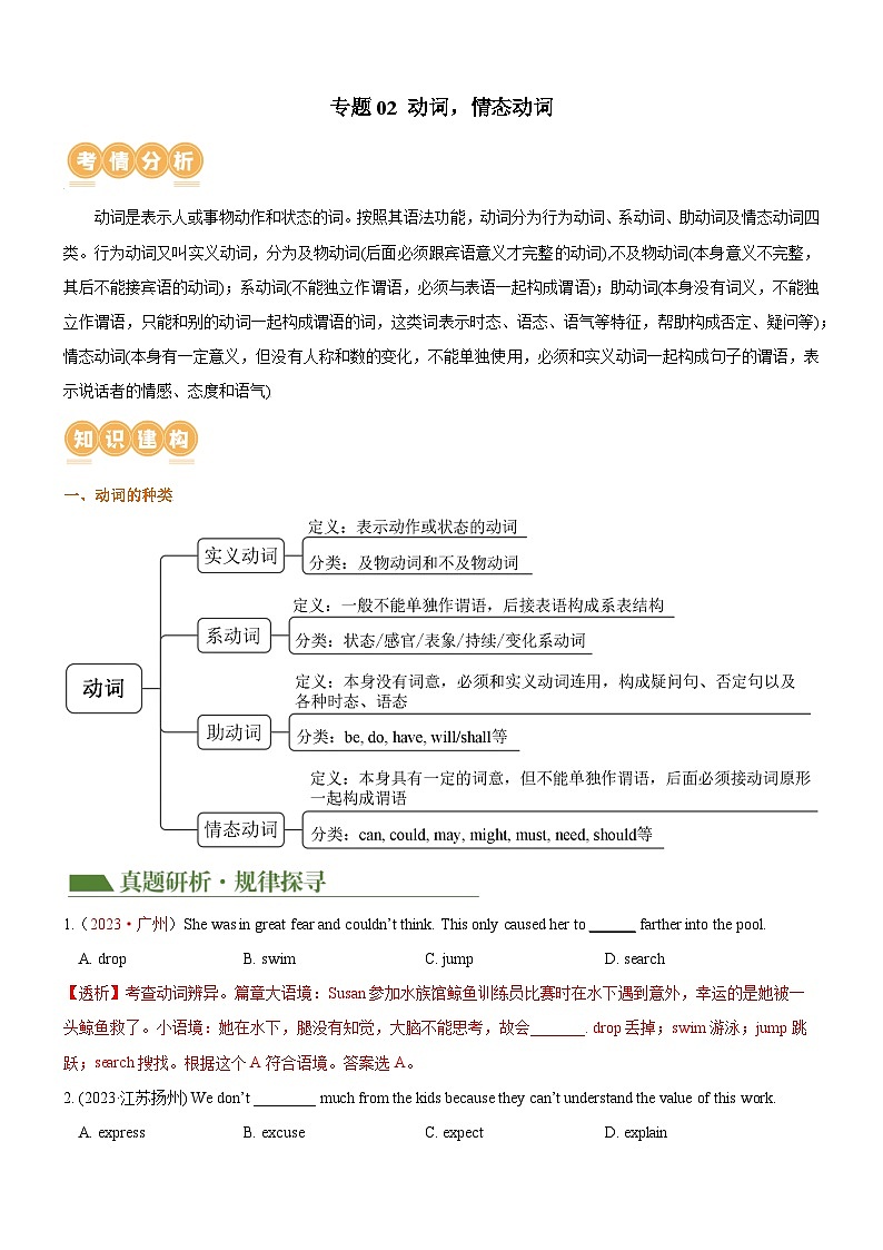 中考英语第二轮复习专题02 动词 & 情态动词（讲练）（解析版）第1页