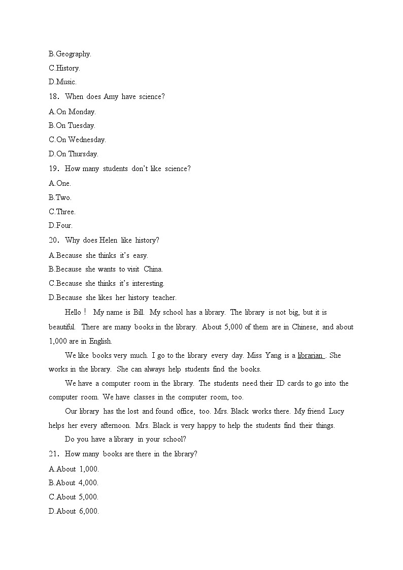 四川省雅安市2024-2025学年七年级上学期期末模拟测试（一）英语试卷(含答案)第3页