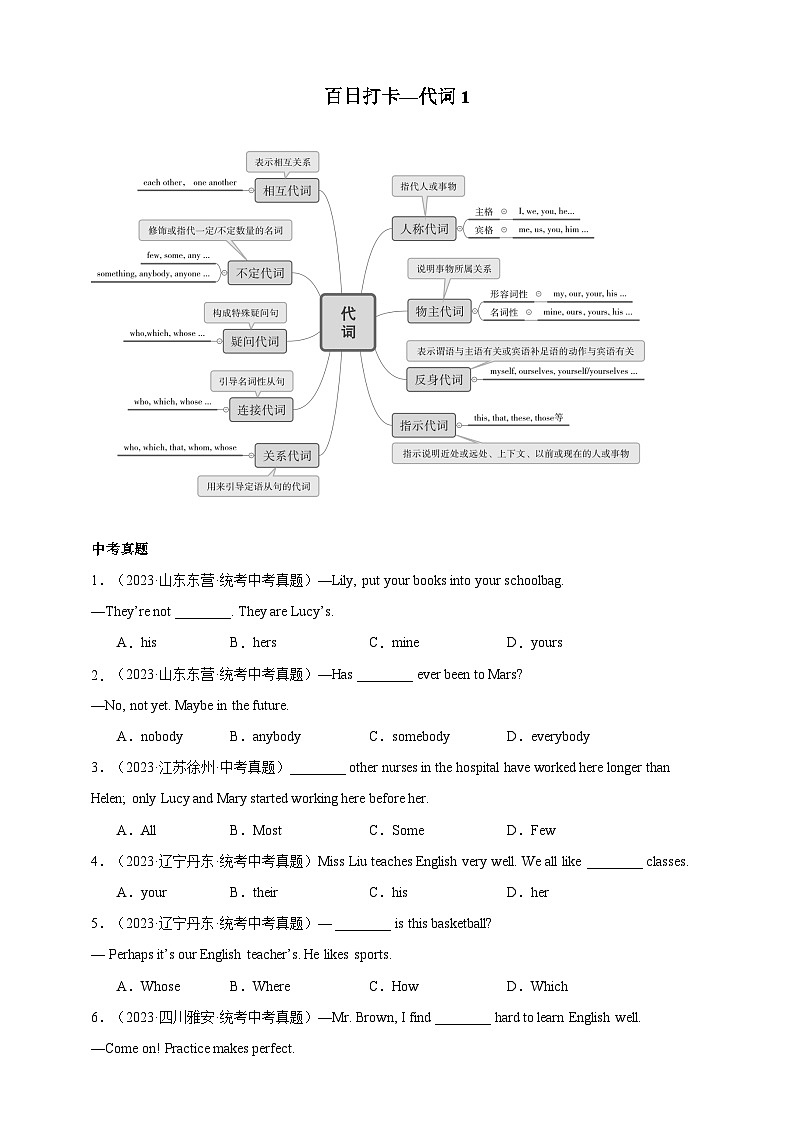 第五讲 百日打卡-代词1（原卷版） 第1页