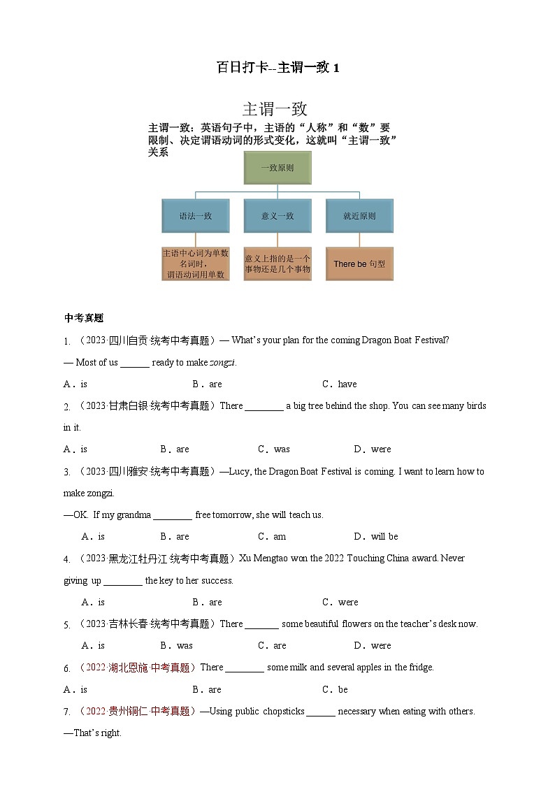 百日打卡-主谓一致1（原卷版）第1页