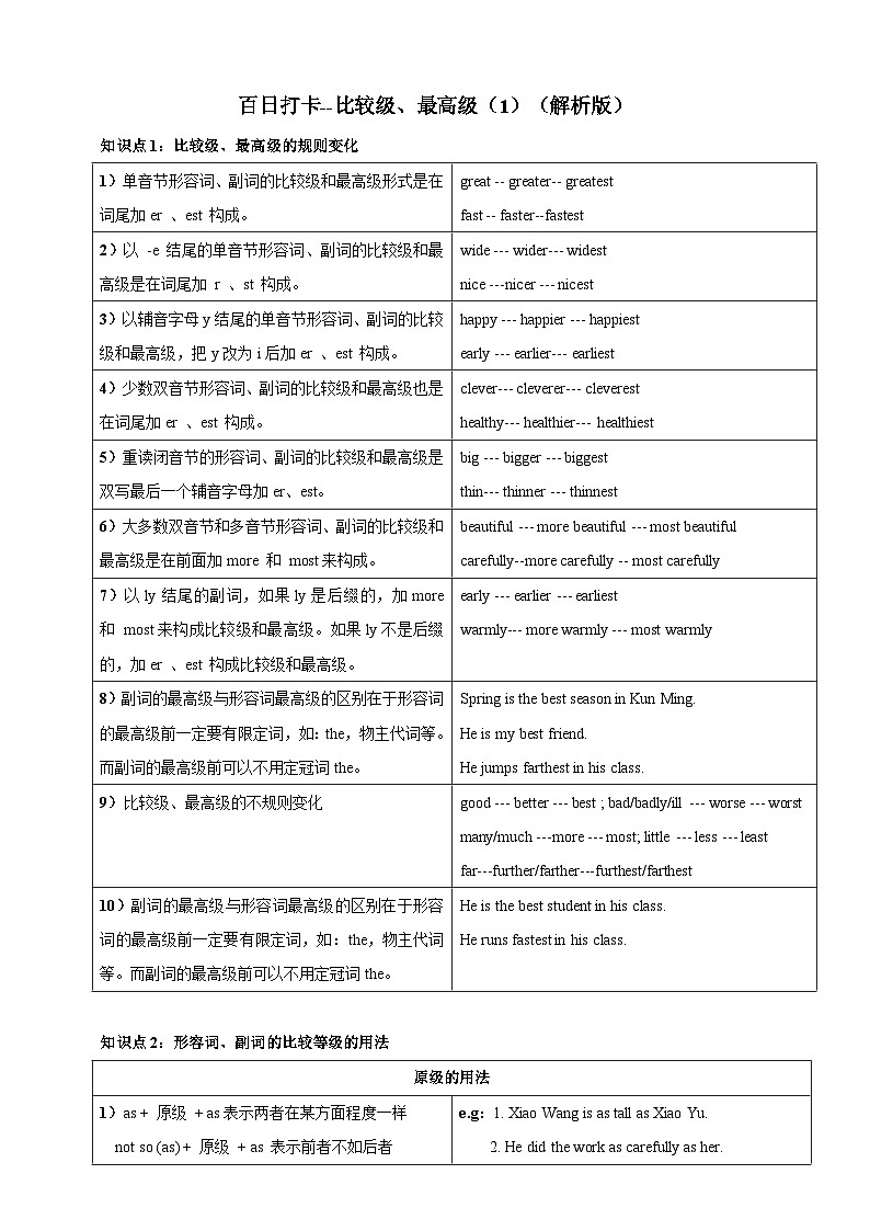 百日打卡-比较级，最高级1（解析版）第1页