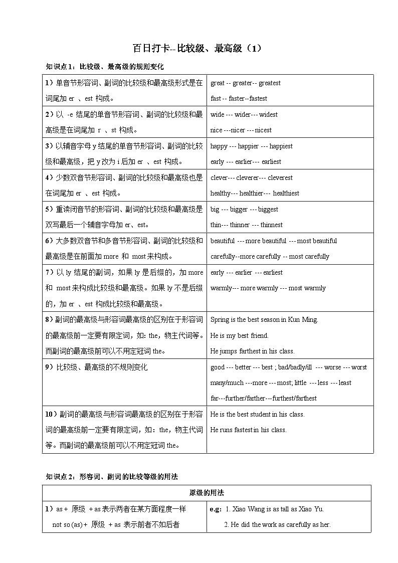 百日打卡-比较级，最高级1（原卷版）第1页