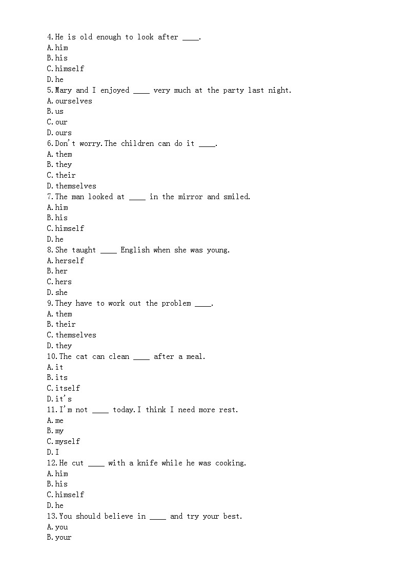 初中英语2025届中考语法复习反身代词讲解和练习第3页