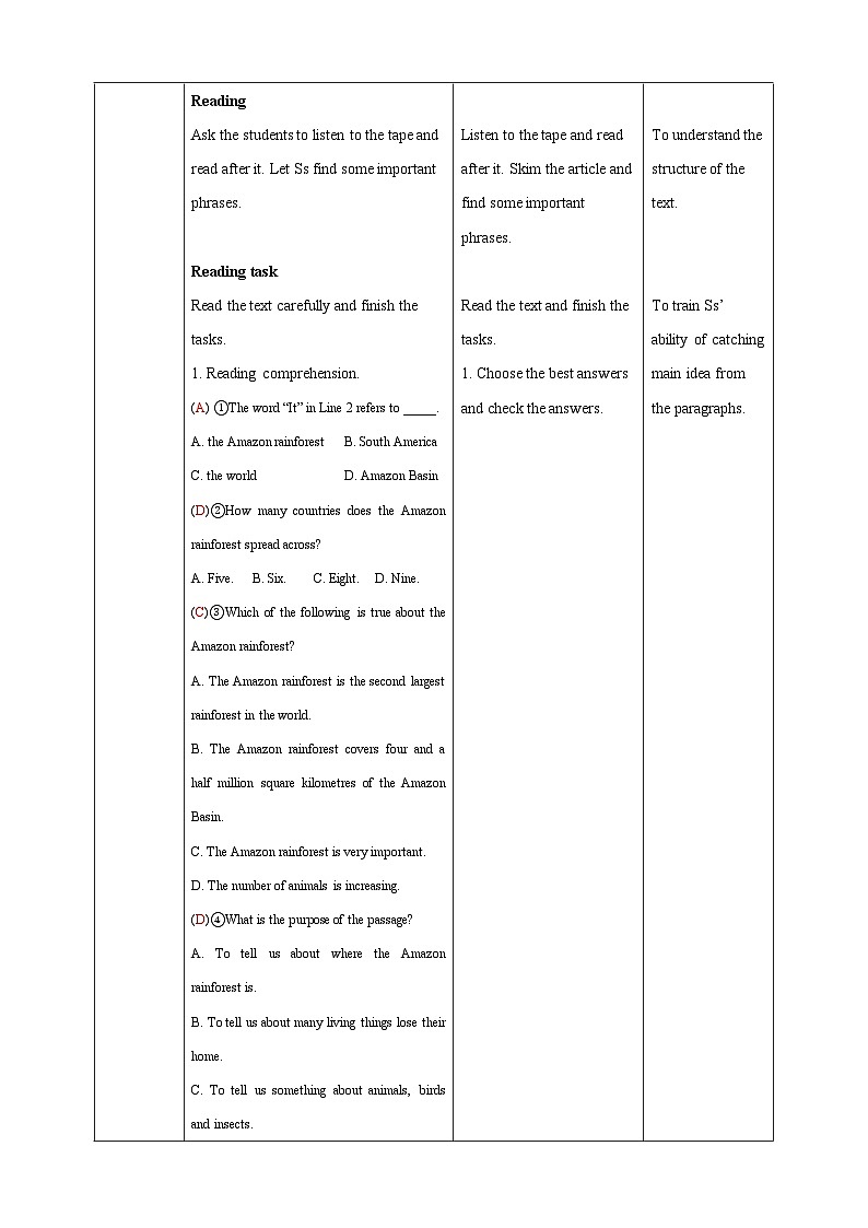 沪教牛津版（六三制）英语七下 Unit 4 《Save the trees 》  第5课时More practice,  教案第2页