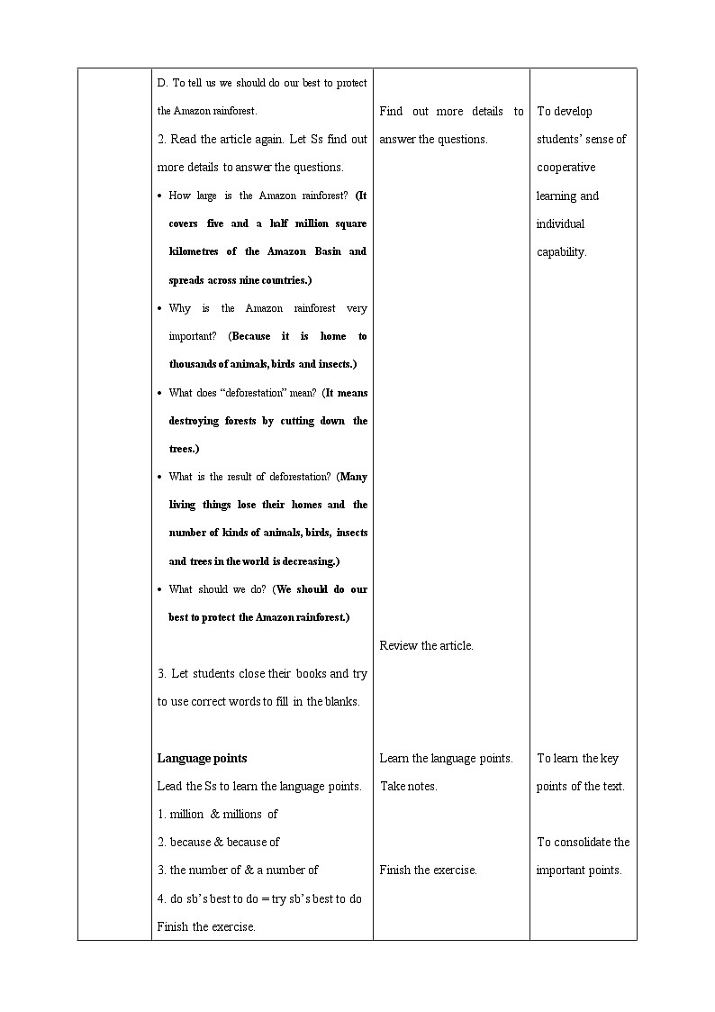 沪教牛津版（六三制）英语七下 Unit 4 《Save the trees 》  第5课时More practice,  教案第3页