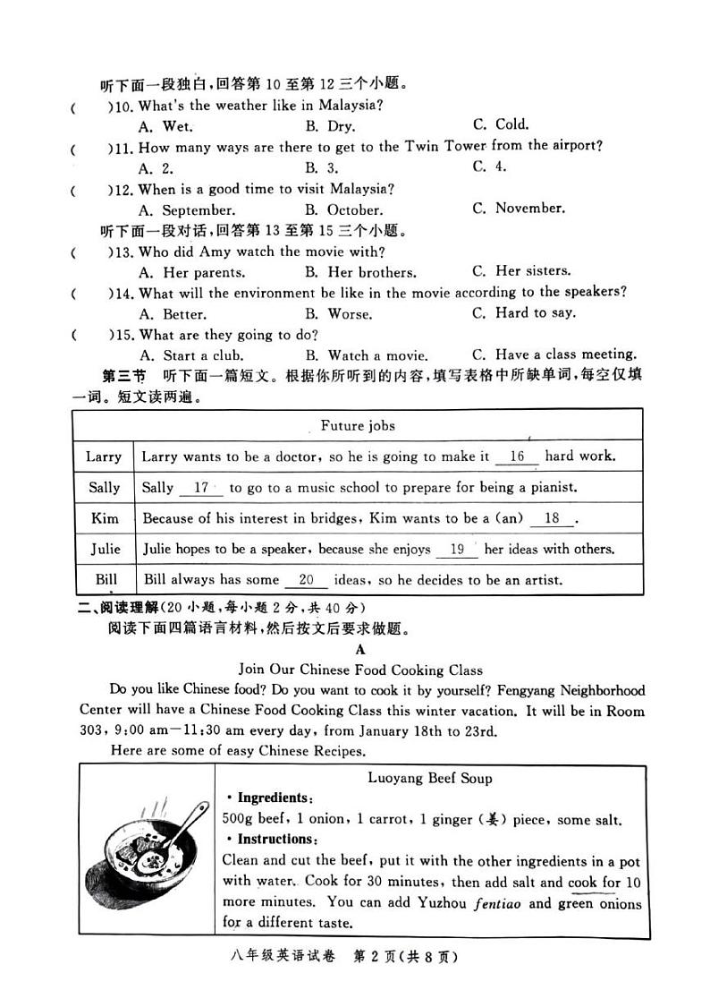 河南省郑州市高新区2024-2025学年八年级上学期期末考试英语试卷第2页
