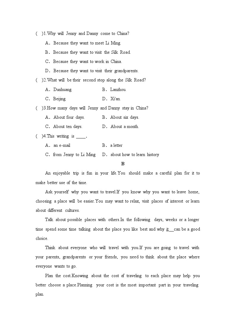 新外研版（2024）七年级英语下册Unit 6 Hitting the road  测试卷（含答案）第2页