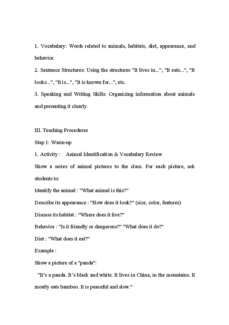 新人教版英语七年级下册 Unit 1 Animal friends Section B Project教案第2页