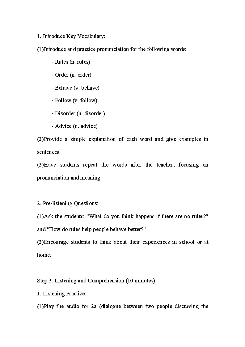 新人教版英语七年级下册 Unit 2 No Rules, No Order Section B 2a-2c教案第3页