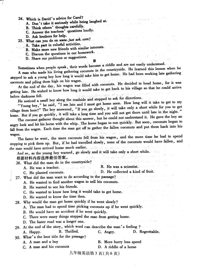 河南省平顶山郏县2024-2025学年九年级上学期英语期末测试卷第3页