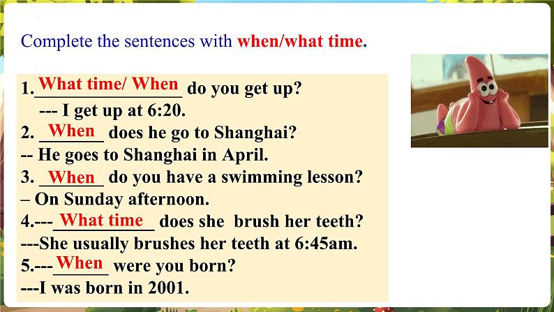 Unit6 A day in the life!SectionA  Grammar focus第8页