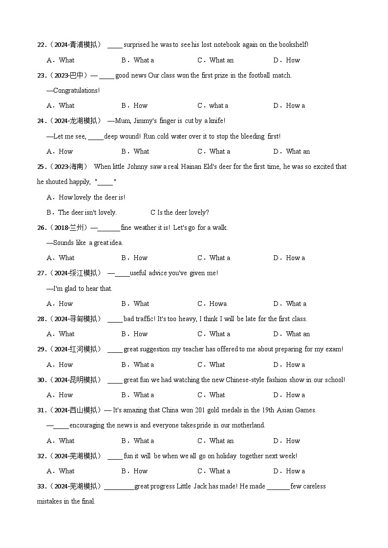 专题10 感叹句（含答案+解析）—2025中考英语语法分类冲刺强化 [中考真题+名校模拟]第3页