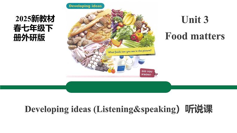 【公开课听说课件】Unit 3 Food matters Developing ideas Listening&speaking 新教材2025外研版七下英语第1页