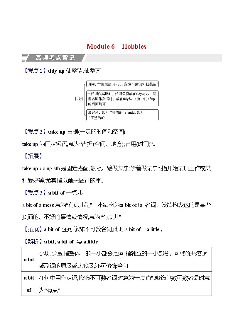 Module 6 Hobbies 知识清单 初中英语外研版八年级下册第1页