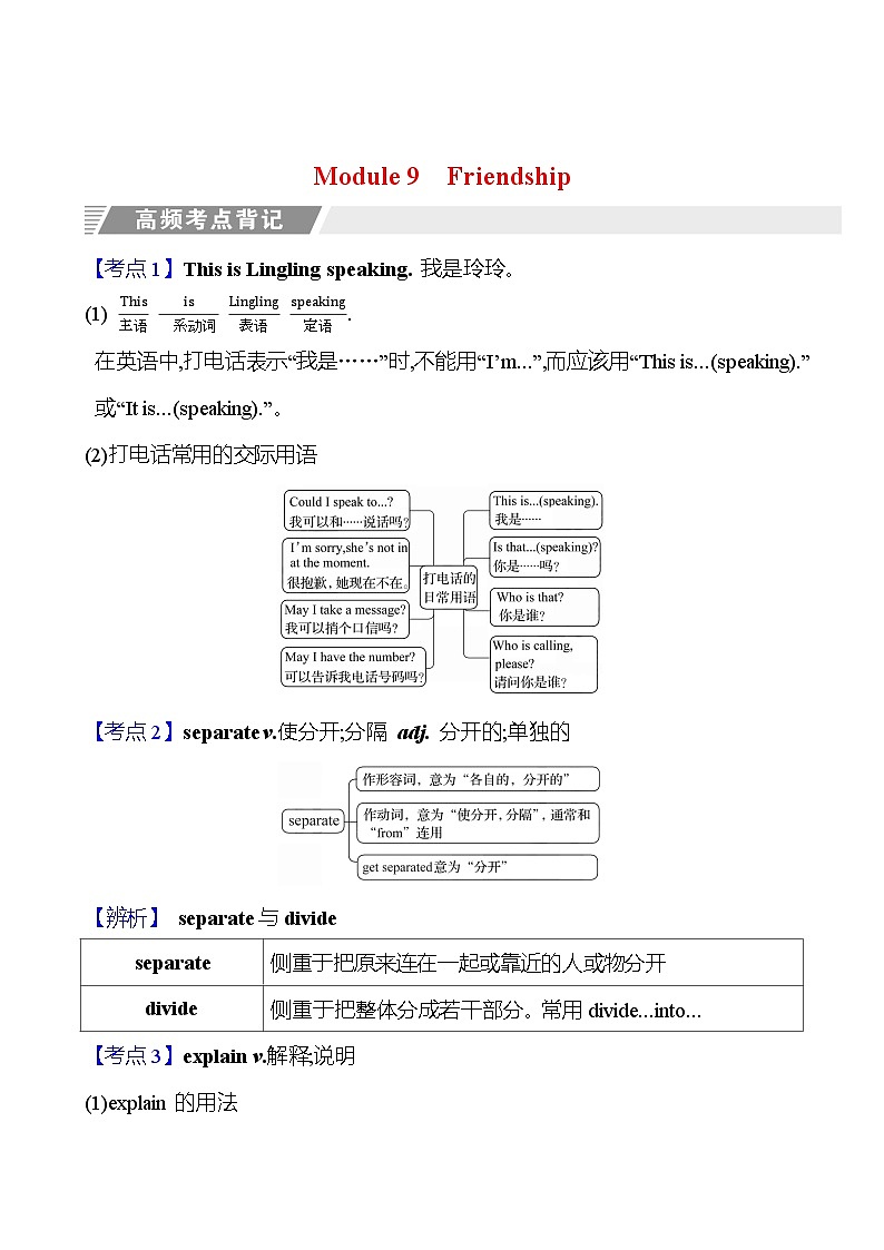 Module 9 Friendship 知识清单 初中英语外研版八年级下册第1页