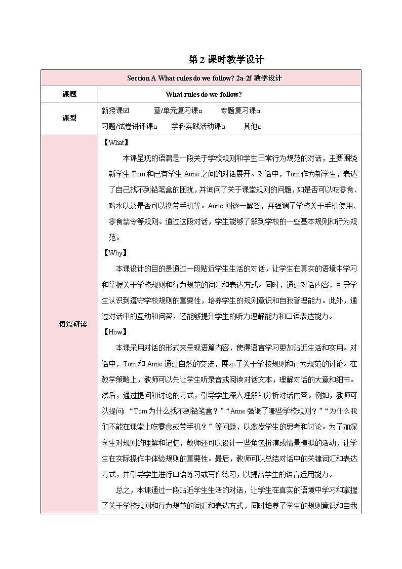 人教版（2024）英语七年级下册 Unit 2 No Rules, No Order第二课时（Section A Pronunciation—2f）（教学设计）第1页
