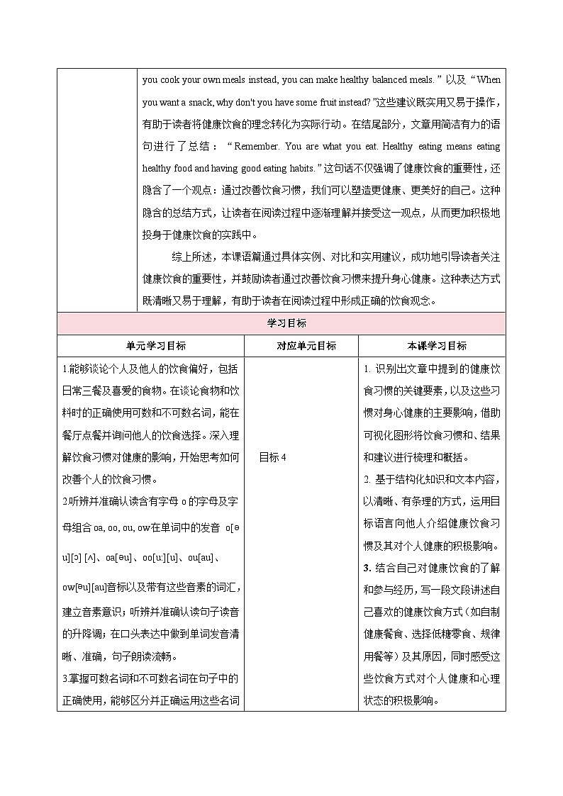 人教版（2024）英语七年级下册 Unit 4 Eat Well 第四课时（Section B 1a—1d）（教学设计）第2页