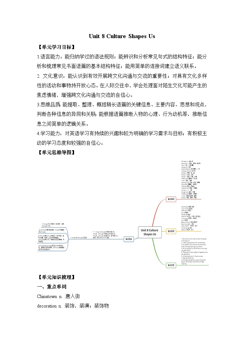 Unit 8 Culture Shapes Us 冀教版英语九年级全一册单元知识清单（学案）（含解析）第1页