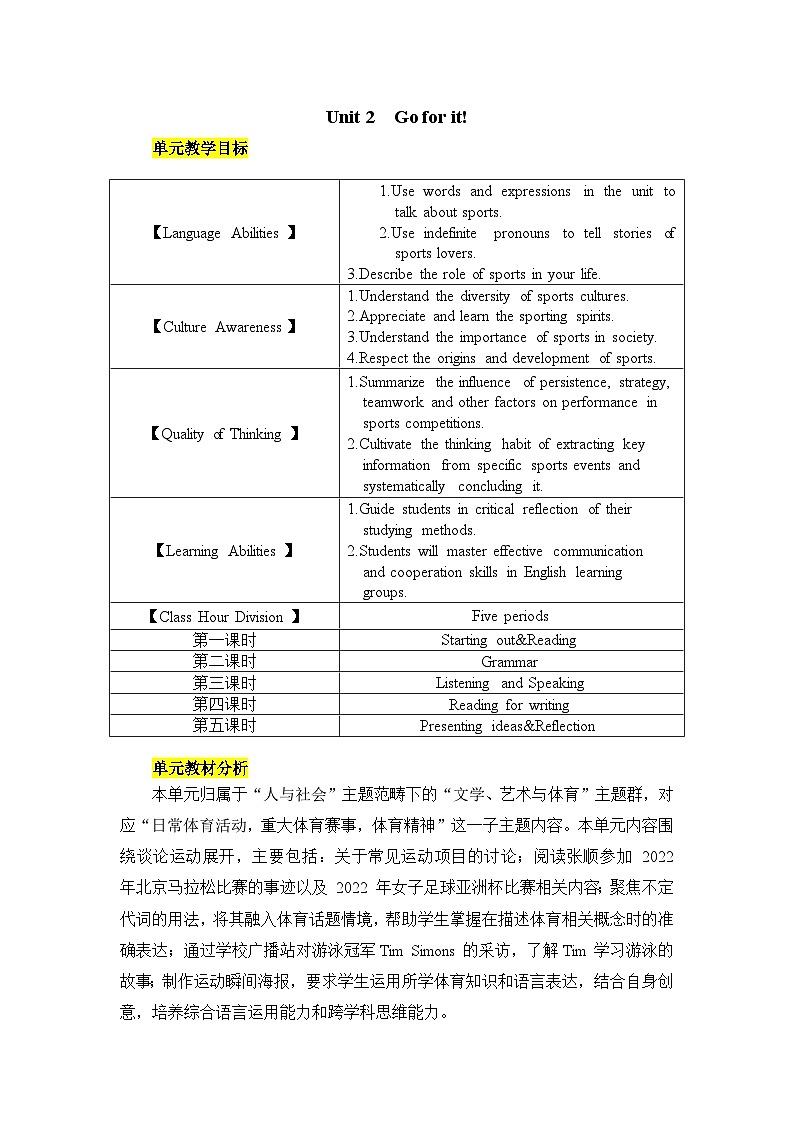 Unit 2 Go for it（单元整体教案） 2024-2025学年外研版（2024）英语七年级下册第1页