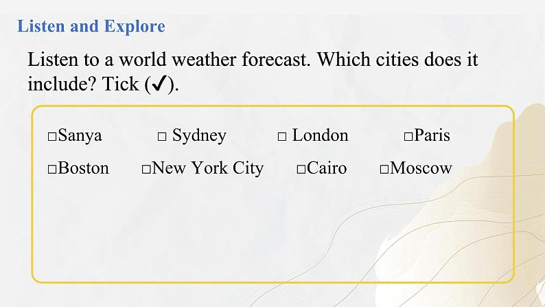 【核心素养】北师大版英语七年级下册 Unit 3 Rain or Shine  Lesson 2 Weather Around the World 同步课件第5页