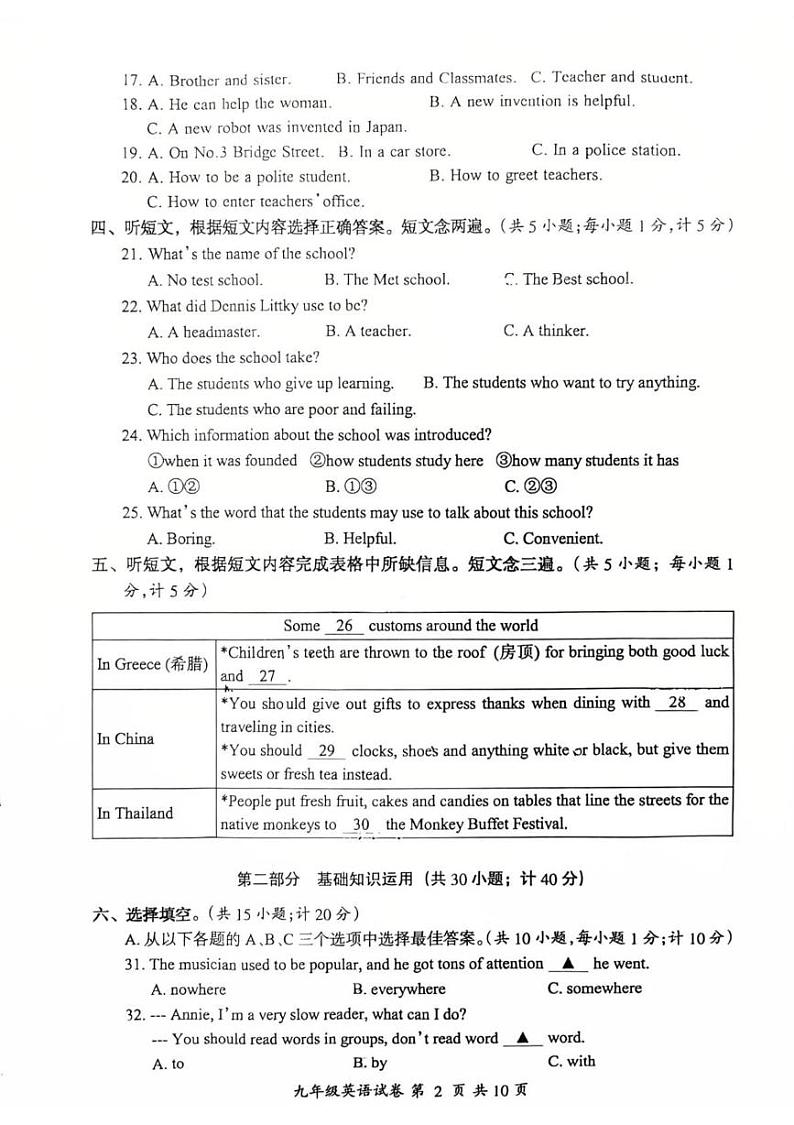 四川省成都温江区2024-2025学年九年级上学期期末一诊英语试卷第2页