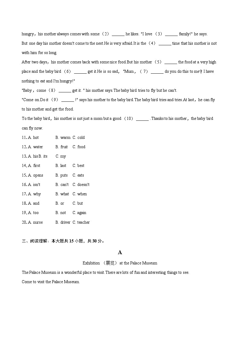 2024-2025学年海南省琼中县七年级（上）期末英语试卷（含详细答案解析）第2页