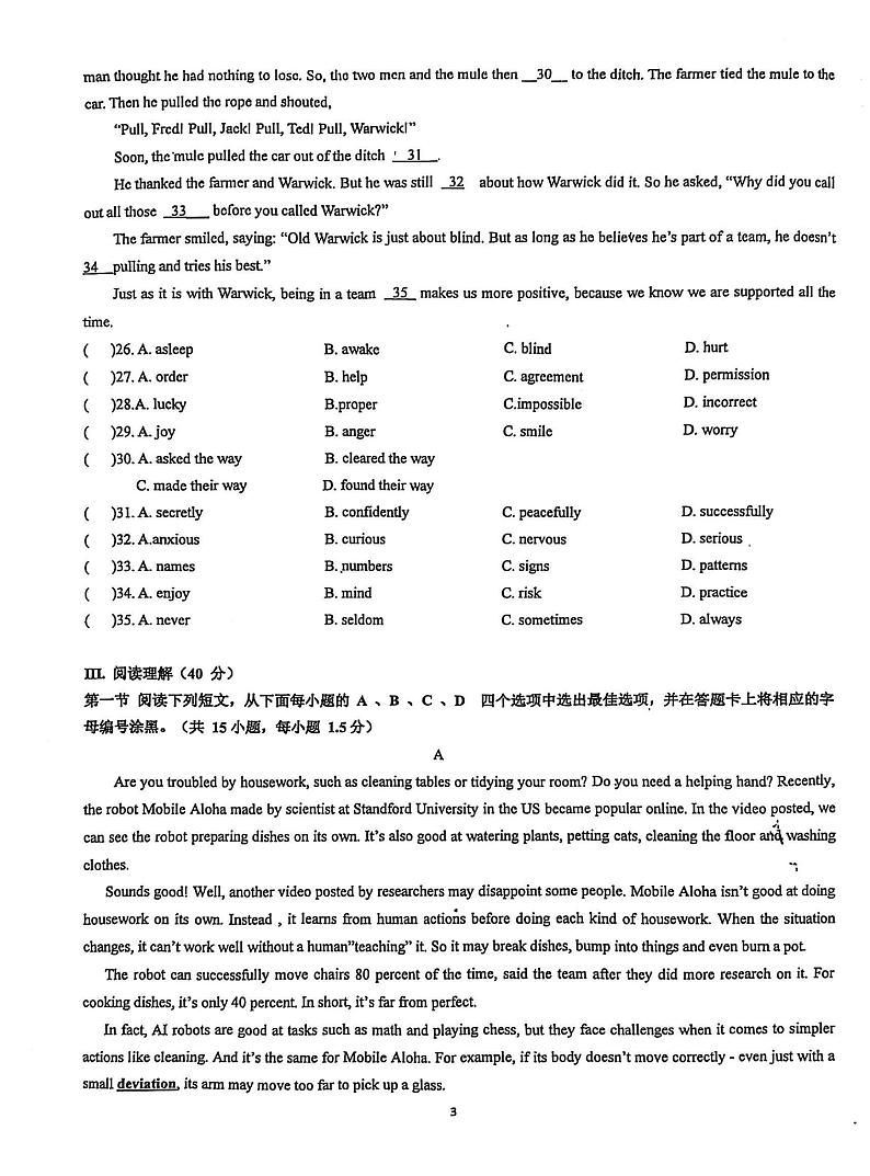 广东省深圳市南山外国语学校（集团）滨海学校2024-2025学年九年级下学期开学英语试题第3页
