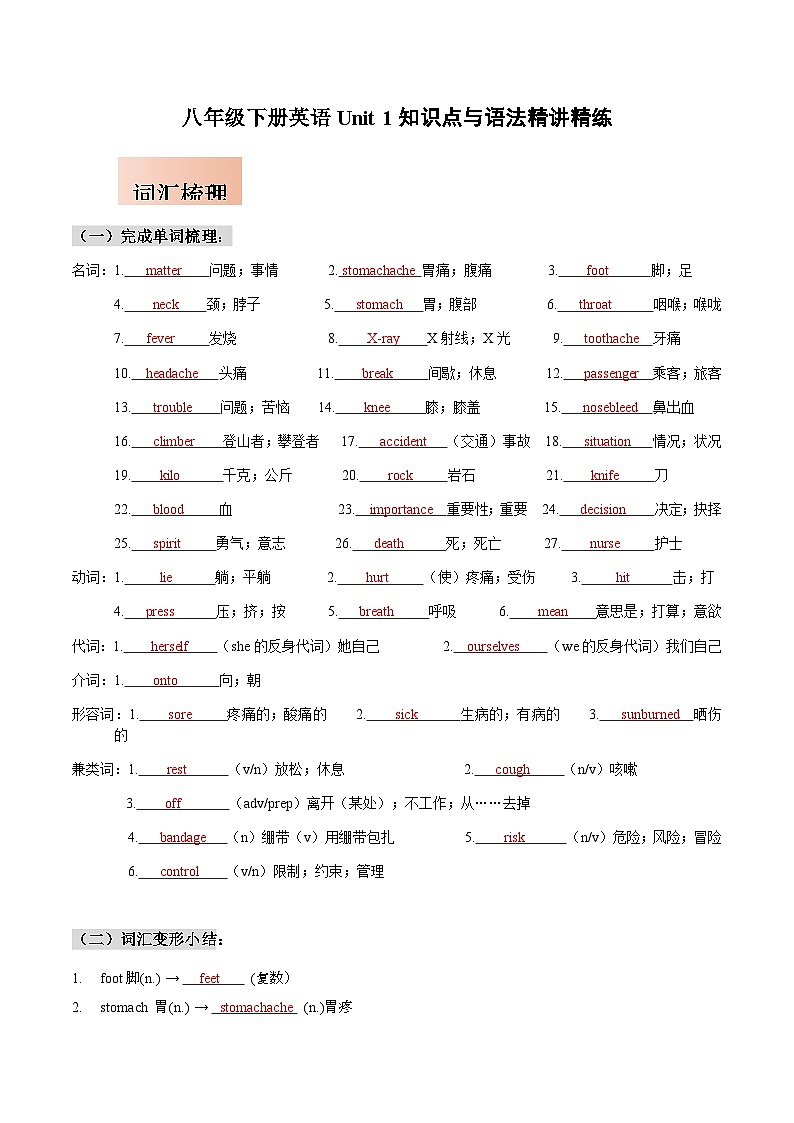 人教版八年级下册英语Unit 1知识点梳理及语法讲义（教师版）第1页