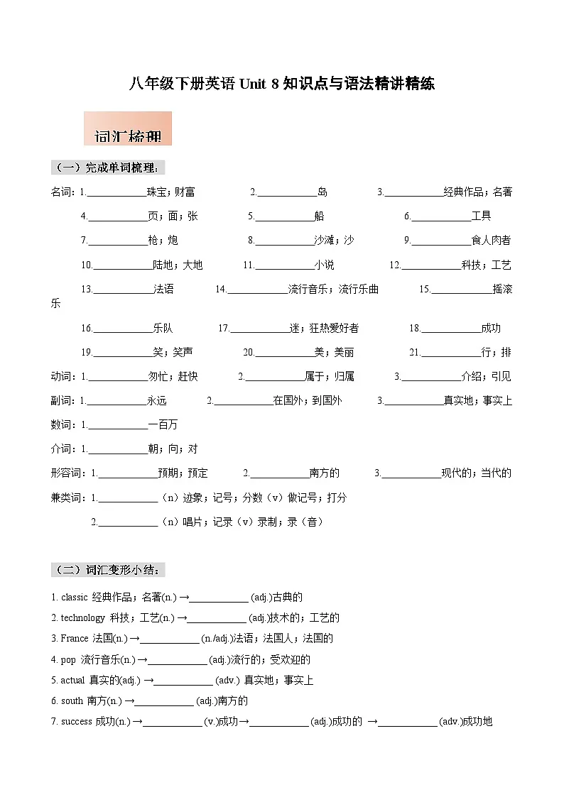 人教版八年级下册英语Unit 8知识点梳理及语法讲义（学生版）第1页
