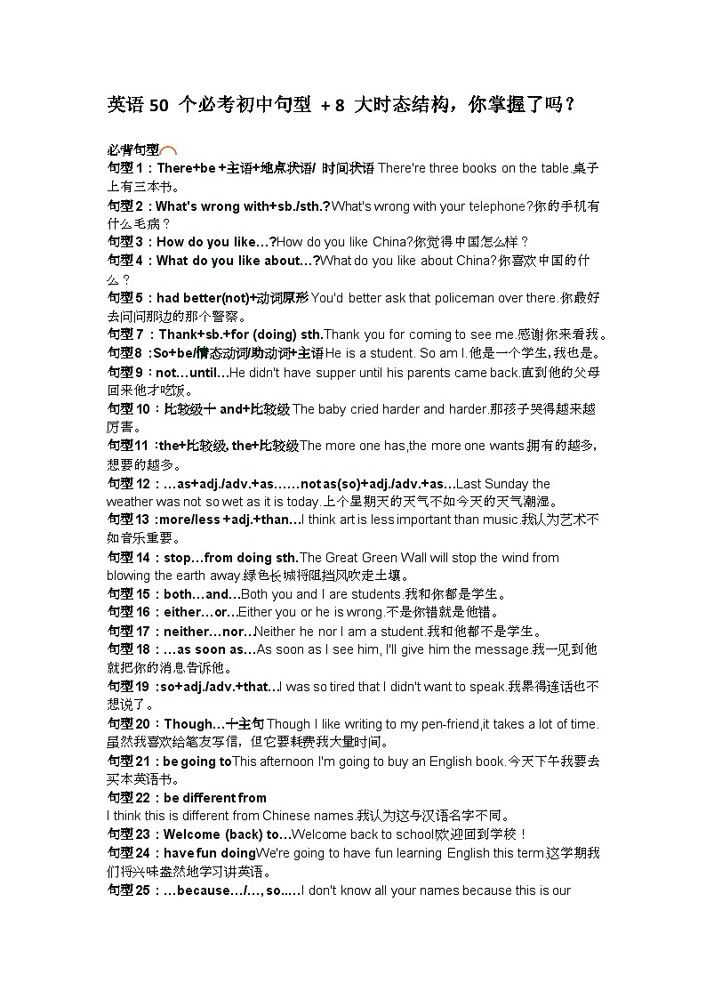 2025中考英语50 个常考重点句型学案第1页