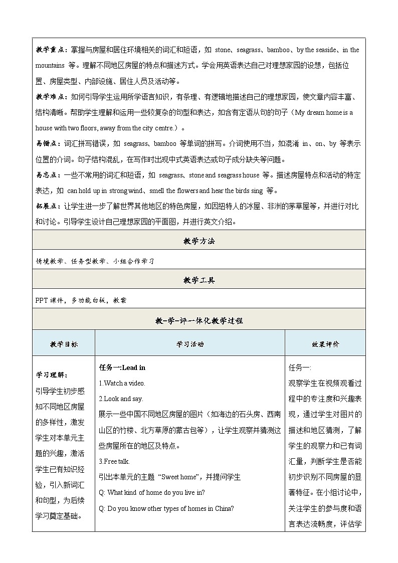 Unit 1Home第5课时Integration 教学设计-新译林七下第2页