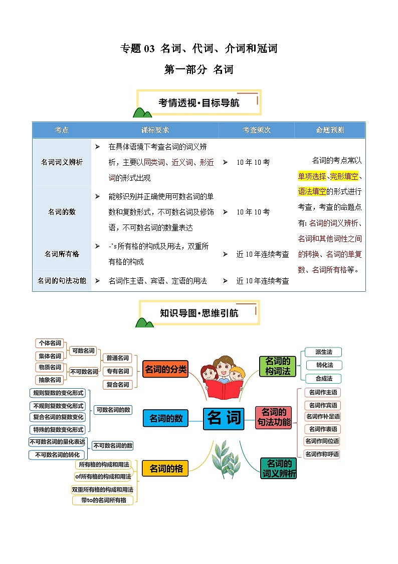 专题03 名词、代词、介词和冠词-2025年中考英语二轮复习讲练（浙江专用）（原卷版）第1页