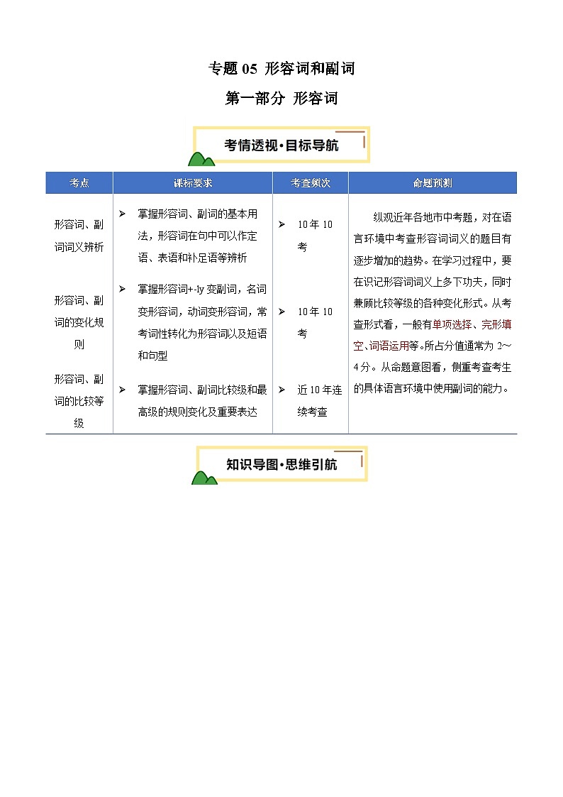 专题05 形容词和副词-2025年中考英语二轮复习讲练（浙江专用）（原卷版）第1页