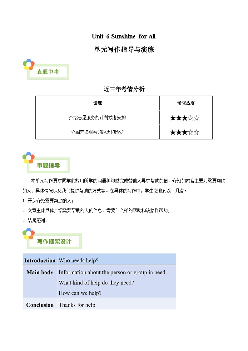 Unit 6 Sunshine for all-【同步写作课】2023-2024学年八年级英语下册单元写作深度指导（牛津译林版）（教师版）第1页