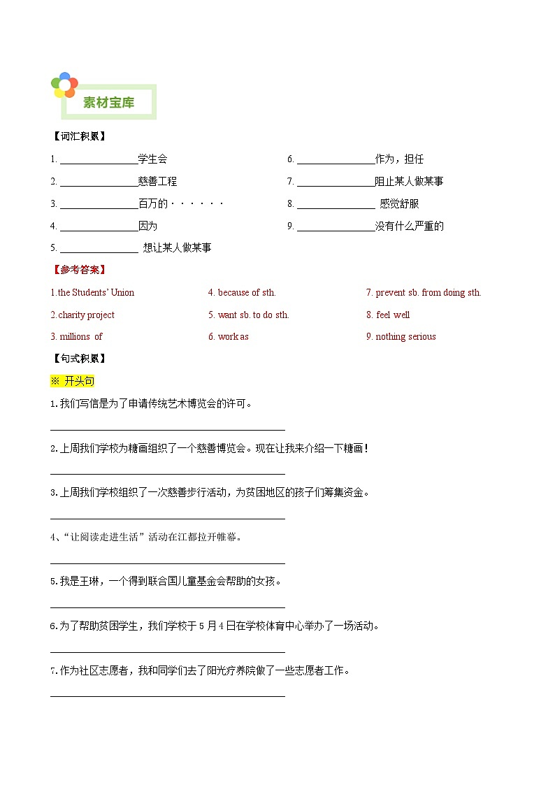 Unit 7 International charities-【同步写作课】2023-2024学年八年级英语下册单元写作深度指导（牛津译林版）（教师版）第2页